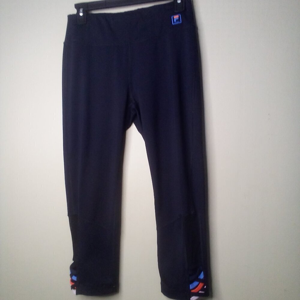 Fila Capri Leggings Women M Sport Active Leg Cut-Out Zip Pocket Black